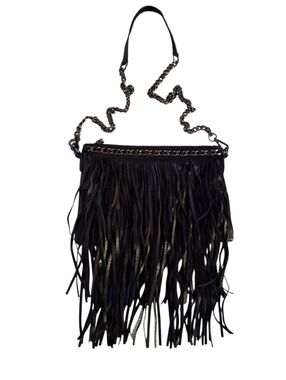 MMS Black Fringe Boho Braided Design Crossbody Bag